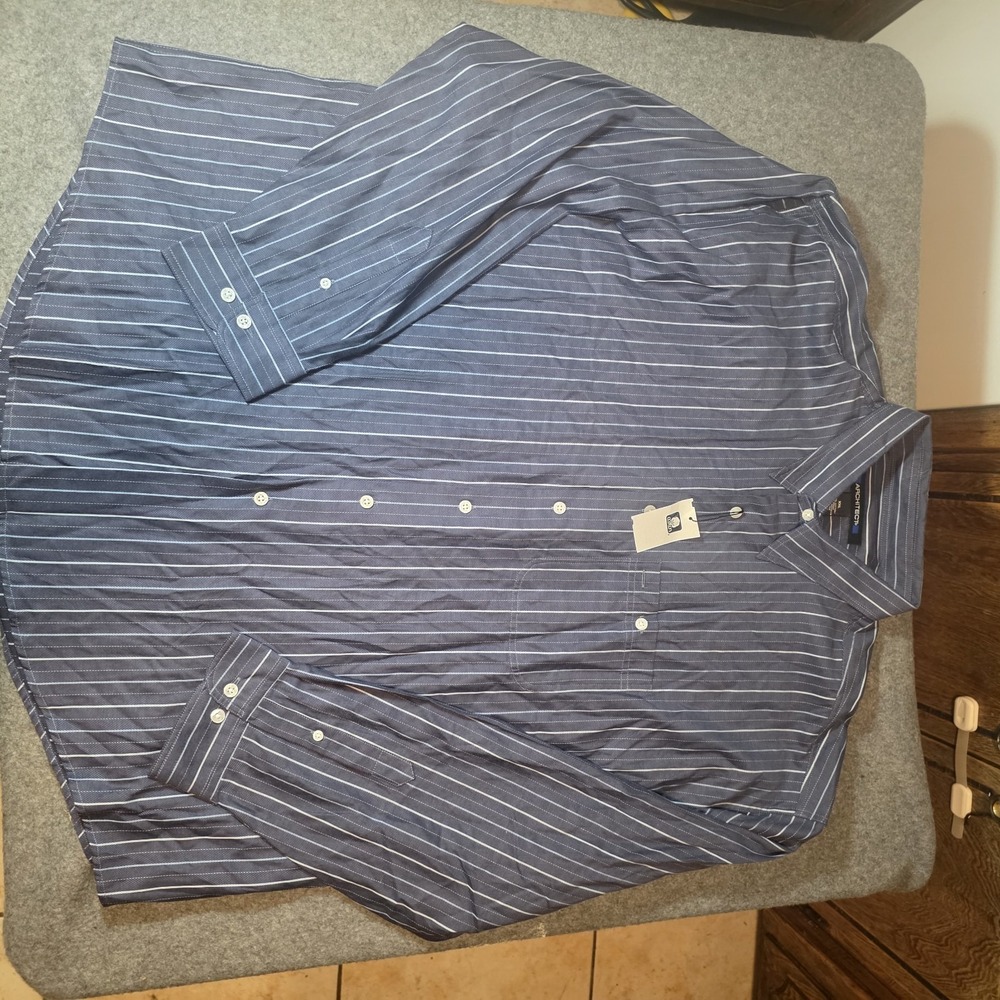 Architect Blue White Stripe Dress Shirt XXL New With Tag J1